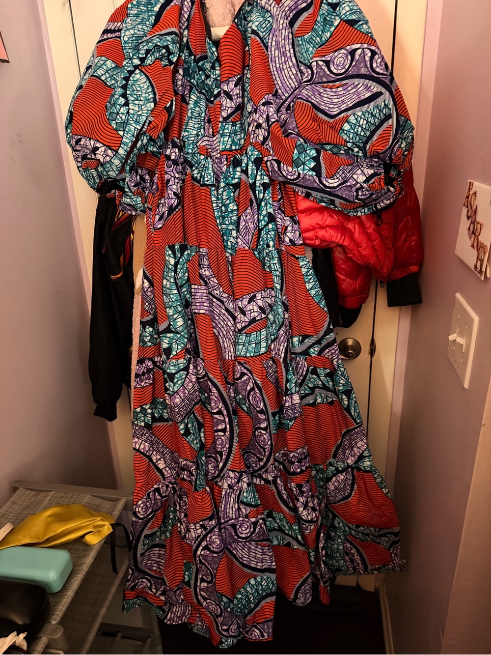 Vibrant African print Maxi Dress - Bold Orange & Teal